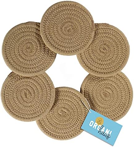 OrganiHaus Set of 6 Gray Woven Coasters for Wooden Table | Cup Coasters for Drinks | Absorbent Coasters | Cute Fabric Coasters | Farmhouse Coasters for Coffee Table | Moisture Absorbing Coasters