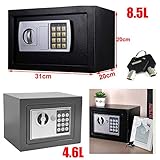 Stark und sicher: Der Korpus besteht aus 2 mm massivem Stahl und die Tür aus 4 mm massivem Stahl für mehr Sicherheit. 3- bis 8-stelliger PIN-Code, Timeout-Zeitraum nach 3 falschen Kombinationsversuchen. Mit einem manipulationssicheren Scharnier im Inneren bewahren Sie Ihre Wertsachen sicher auf