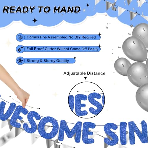 Image of Fulmoon Pre-strung Awesome Since 1986 Banner Glitter Happy 40th Birthday Banner Funny 40th Birthday Decorations 1986 Party Decorations for Men Women Anniversary(Navy Blue)