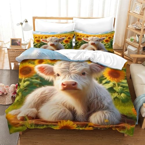 SAFGTXHTR Yak Bettwäsche 3D-Druck Karikatur Bettwäsche-Set Bettbezug Mit Kissenbezug Kinderbettwäsche,Tier Single（140x200cm）