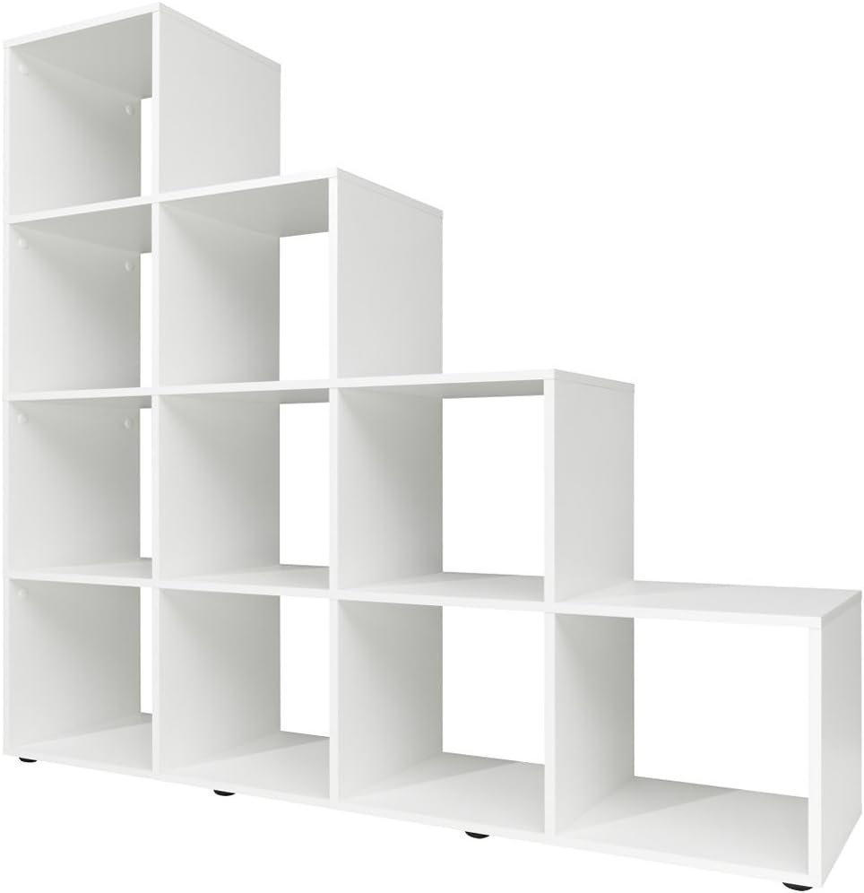Deuba Step Bookcase Storage Shelves Unit White Oak 3 or 4 Stairs - 105x32x106cm or 139x32x141cm