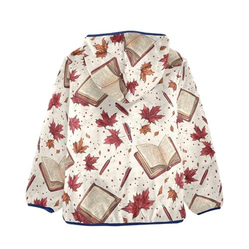 Maple Leaves and Book Pen Girls Fleece Jacket Girls Fall Jacket Boys Coats Zip Up Hoodie Children Sherpa Warm Outerwear 2-10T2