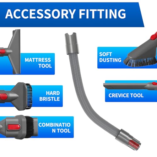 Image of Vacuum Attachment Kit Compatible with Dyson V7 V8 V10 V11 V15 Vacuum Cleaner,Dryer Vent Hose Flexible Extension Hose Mattress Tool Stiff Brush Soft Bristle Crevice Tool Attachment for Home Cleaning