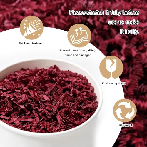 Image of Zankubom 1 /2LB Deep Red Crinkle Cut Paper Shred Filler Great for Gift Wrapping, Deep Red Basket Fillers, Birthday, Gift Wrapping, Anniversary, Valentine's Day Christmas Party Decor Filling Supplies