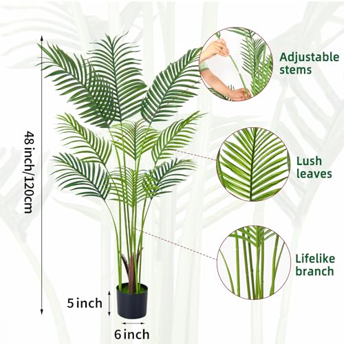 Image of HAIHONG 4FT Artificial Palm Tree,Faux Areca Palm Plant with Real Touch Leaves and Adjustable Branches,Fake Tropical Palm Tree for Home Office Indoor Outdoor Modern Decoration