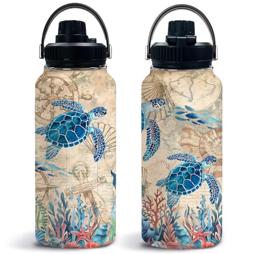 Sea-Turtle-32oz-Water-Bottle-with-Handle-Lid-Bottle-Coffee-Cup Sea Turtle 32oz Water Bottle, with Handle Lid Bottle, Coffee Cup - Image 1