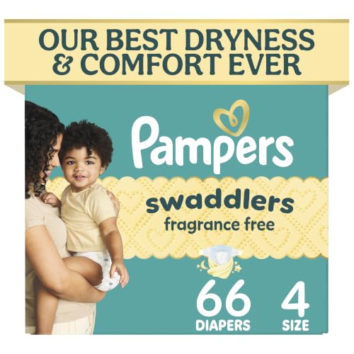 Image of Pampers Swaddlers Diapers, Size 4 (15-34 lbs), 66 Count, Fragrance Free, Hypoallergenic, Absorbent, Pediatrician Recommended, Skin Safe