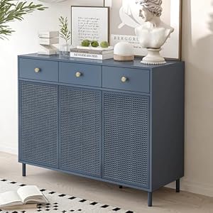 Levnarysideboardbuffetcabinetstoragecabinetwith3drawersand3doorsaccentconsoletablewithadjustableshelvesforkitchenlivingroomgrayblue Urban Country Home Decor Levnary sideboard buffet cabinet storage cabinet with 3 drawers and 3 doors accent console table with adjustable shelves for kitchen living room gray blue urban country home decor