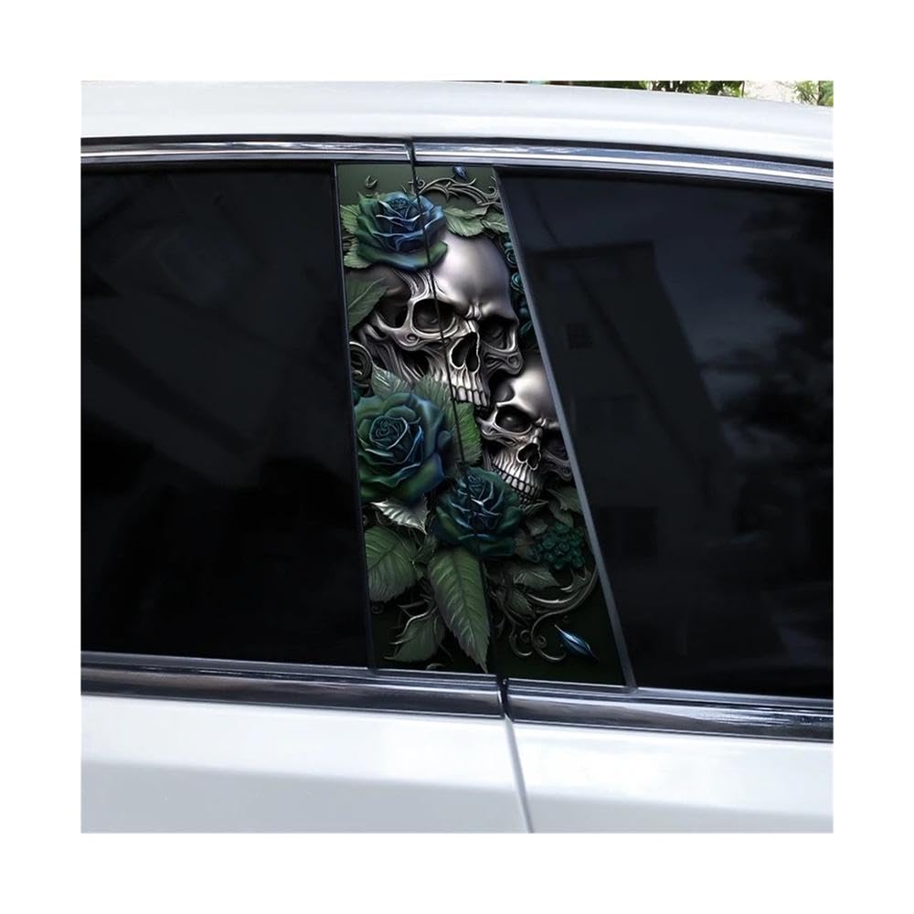 Bertdcx O 2Pcs Metal Skull Rose Car B-Pillar Waterproof Decal Diy Sticker Car Exterior Accessories Aut Parts(O)