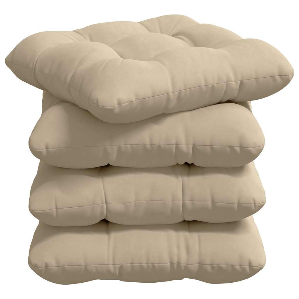 4er Set Sitzkissen Creme 45x45x12 cm aus Mikrofaser - Weiche Stuhlkissen mit abnehmbarem Bezug für Sofa, Esszimmer und Home Office - Bequeme Dekokissen mit Polyesterfüllung