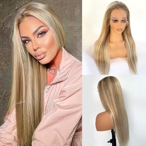 Ubetta Ash Blonde Highlight Wig Human Hair, 13x4 HD Ombre