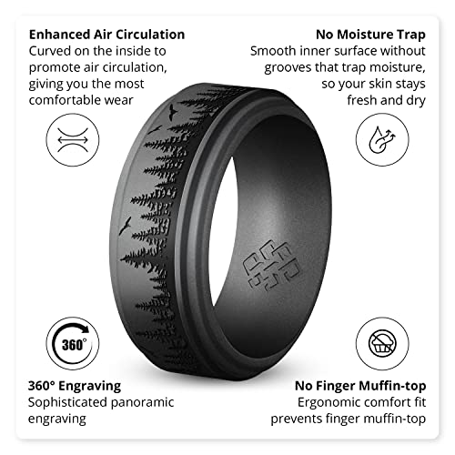 Knot Theory Silicone Ring for Men – Mountain, Waves, Forest Engraving - 8mm Bandwidth Breathable Comfort Fit4