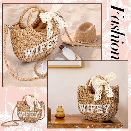 Image of Pinkunn Bride Gift Bride Straw Purse Mrs Handwoven Bag Rhinestone Letter Bag Bachelorette Honeymoon Wedding Bridal Shower