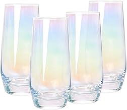 Swetwiny Colorful Highball Glasses, 18.5 Ounce Iridescent Glassware Set of 4 Lead-Free Crystal Glassware Drinking Glasses Set for Mixed Drinks, Water, Juice, Beer, Cocktail
