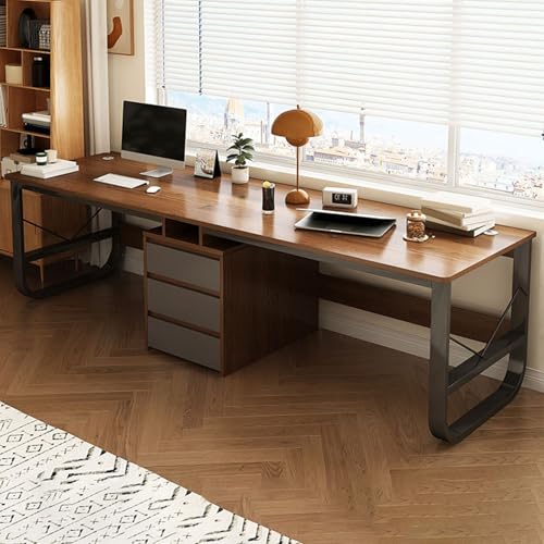 Extra langer Schreibtisch für 2 Personen mit Schubladen, stabiler Computertisch für Zuhause, Büro, 200 cm, stabiler Arbeitsplatz für zwei Personen, perfekt für kollaborative Räume