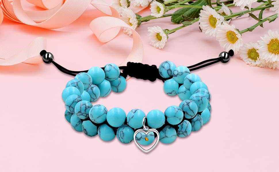 Uloveido Adjustable Braided Macrame Double Layer Bracelets - Black Lava Rock Turquoise Stone Beads Charm Musard Seed Bracelet for Men Women Y2056 - Image 9