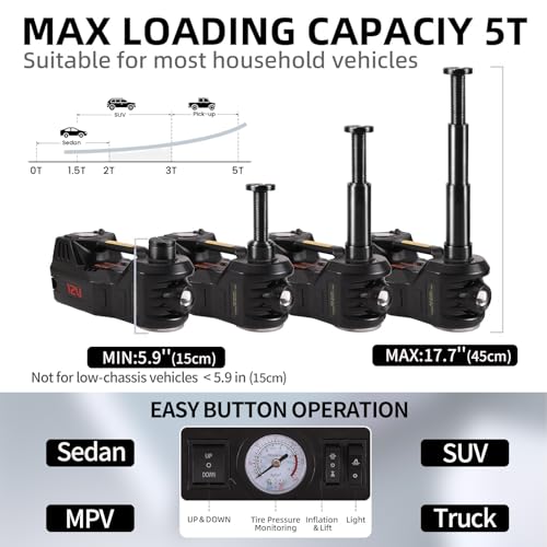 ROGTZ Electric Hydraulic Car Jack Kit 5 Ton 12V Portable Lift Range 17.7 Inch with Impact Wrench and Tire Inflator Pump for SUV Sedan Truck Car Repair Floor Jack for Vehicle Tire Change with LED Light - Image 3