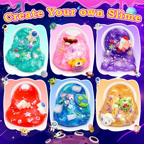 iKidiki Slime Set, Geschenk Mädchen 6 7 8 9 10 11 12 Jahre Galaxis Schleim Selber Machen Set Mit vielen süßen Dekorationen Geschenkideen Mädchen 6-12 Jahre Mitgebsel Kindergeburtstag