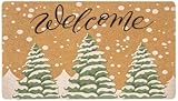 Mealah Winter Welcome-Doormat Outdoor-Entrance - Non-Slip Artificial-Coir-Snowflake Pine-Tree-Home Decor Front Door Mats 17 x 29 Inch