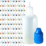 510 Central 30mL LDPE Plastic Thin Tip Dropper Bottles (100 Pack, Multi Color Caps)