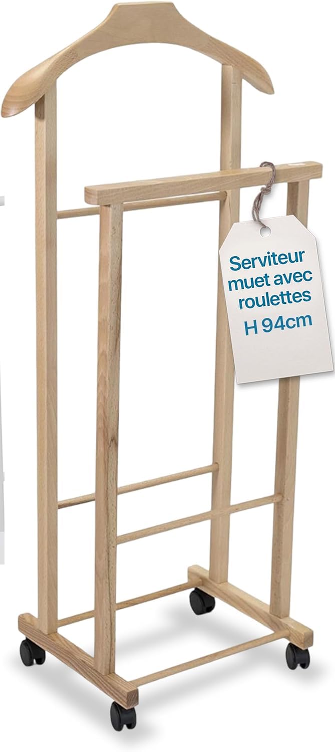 Tomaino Valet De Chambre Bois, Portant Vetement Solide à Roulettes, Valet De Nuit, Chevalet Vetements Pour Chambre - Ambrogio