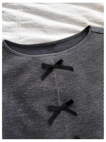 OYOANGLE Girl's Cute Bow Tank Top Ribbed Knit Slit Hem Crew Neck Sleeveless Tops3