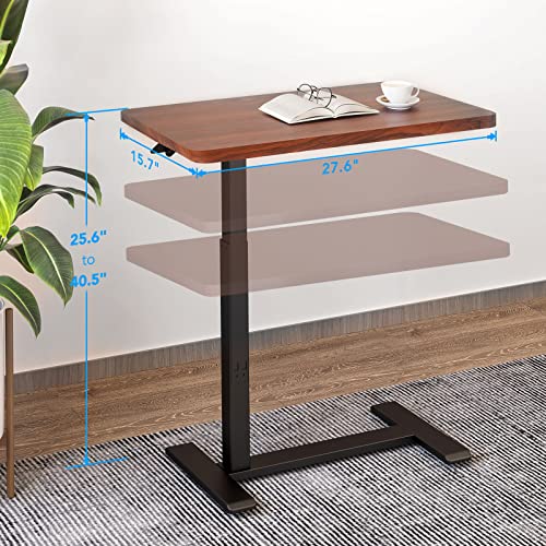 Flexispot Medical Adjustable Overbed Bedside Table With Wheels Pneumatic Mobile Standing Desk Laptop Desk Rolling Computer Cart Movable Table Hospital Home Use(27.6" W X 15.7" D, Mahogany Table) #TOP4