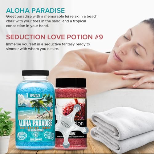 Spazazz Spa and Bath Salt Aromatherapy Crystals for Hot Tub - Gift Bundle Set The Mood Love Potion #9 Seduction 17oz - Destinations Hawaii Aloha Paradise 22oz with 5 Point Full Body Massage Tool - Image 6