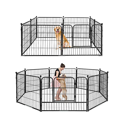 Pantazo Dog Playpen Outdoor/Indoor 8 Panels 24'' Height Dog Pens Heavy Duty Anti-Rust Material Pet Fence With Door For Large/Medium/Small Pets Play (24'' Hight, 8 Panels) #TOP24