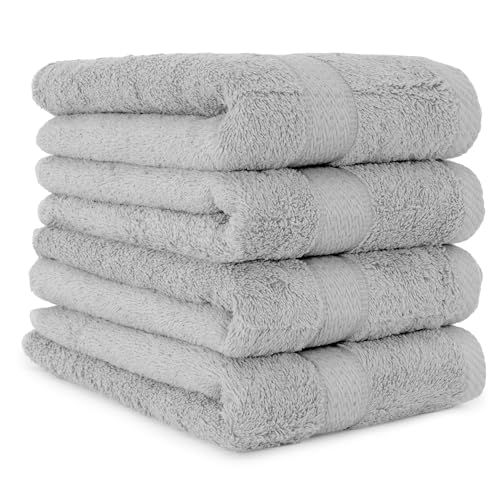 BaSaTex - 4er Pack Handtuch Set für Haushalt & Gäste - Frottee-Handtücher mit Aufhängeschlaufe aus weicher Baumwolle in 50x100cm - Waschtücher für Bad Öko-Tex Made in Green - Silbern