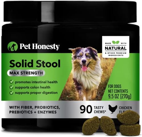 PetHonesty Solid Stool Max Strength Chews - Perfect Poop Every Day, Diarrhea & Bowel Support - Fiber, Probiotics, Prebiotics & Digestive Enzymes - Digestion & Health Supplement for Dogs (90 Count)