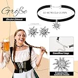 Sinmoe 3 Stück Trachtenschmuck Set Bayerisch Bierfest Dirndlschmuck Elegante Trachtenkette mit Ohrstecker Edelweiß Halskette Samt Kropfband für Damen Bierfest Trachten Dirndl Accessoires(Schwarz)
