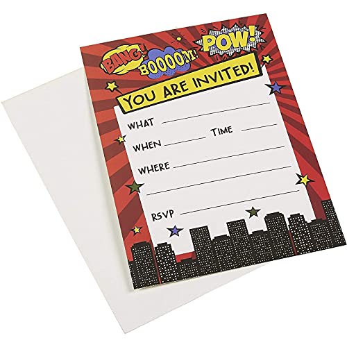 Juvale Comic Book Action Hero Birthday Party Fill-In Invitation Cards (5 X 7 In, 24 Pack) #TOP5