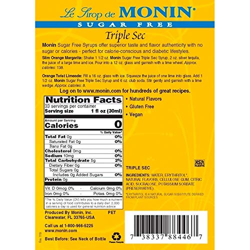 image for Monin - Sugar Free Triple Sec Syrup, Sweet Orange Flavor, Great for Co