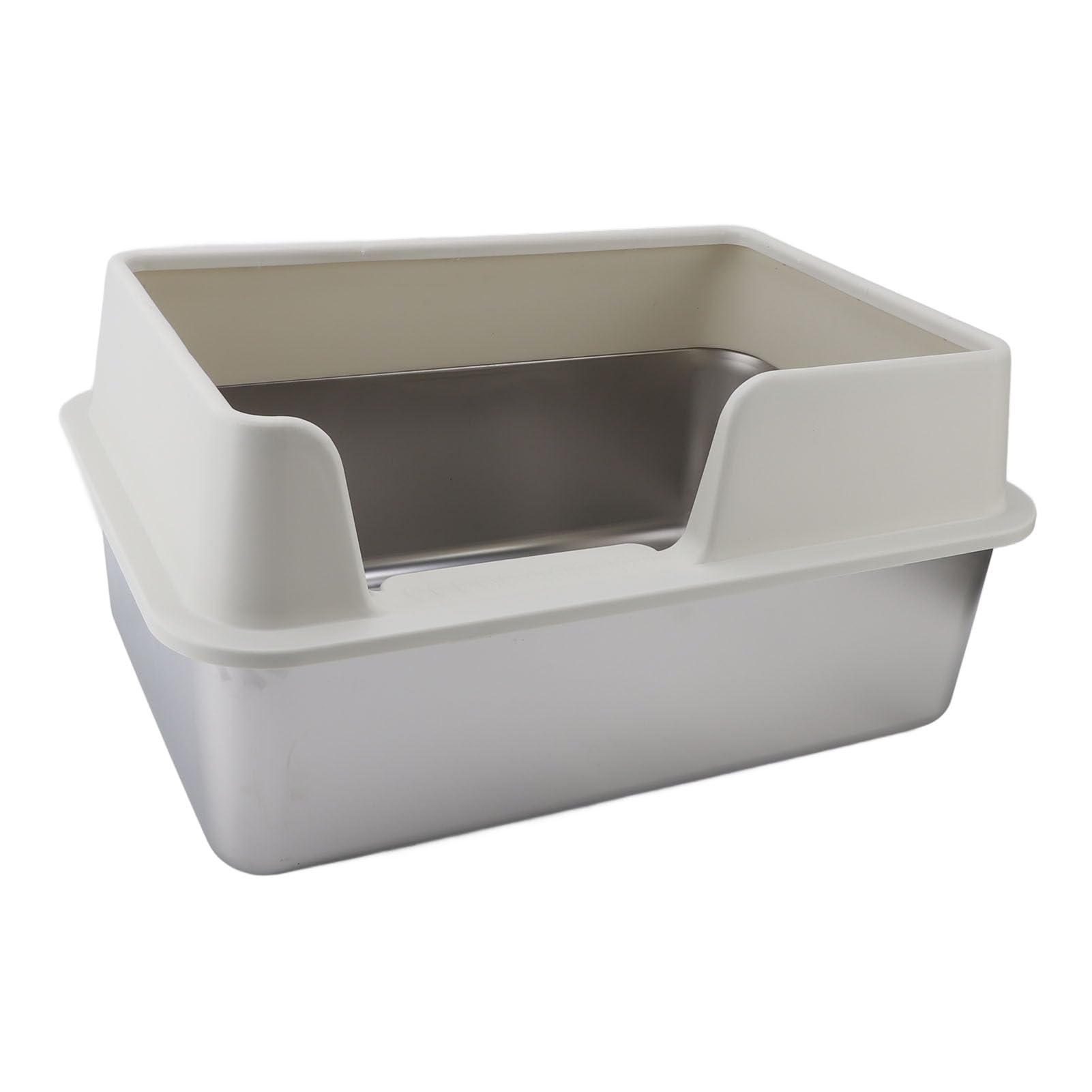 MENDUNER Large Stainless Steel Litter Pan, XL Metal Litter Box with Splash Proof Lid and Scoop for All Cats, Easy to Clean, Non - Sticky, Large Open Top and Side (Large Size White)