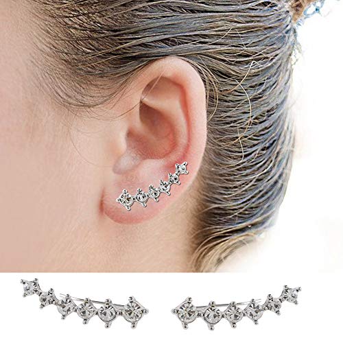 9 Pairs Gold Silver Rose Gold Crystals Ear Cuffs Earrings Simple Chic Hollow Leaf Crystal Ear Crawlers Earrings Set Hypoallergenic Earring3