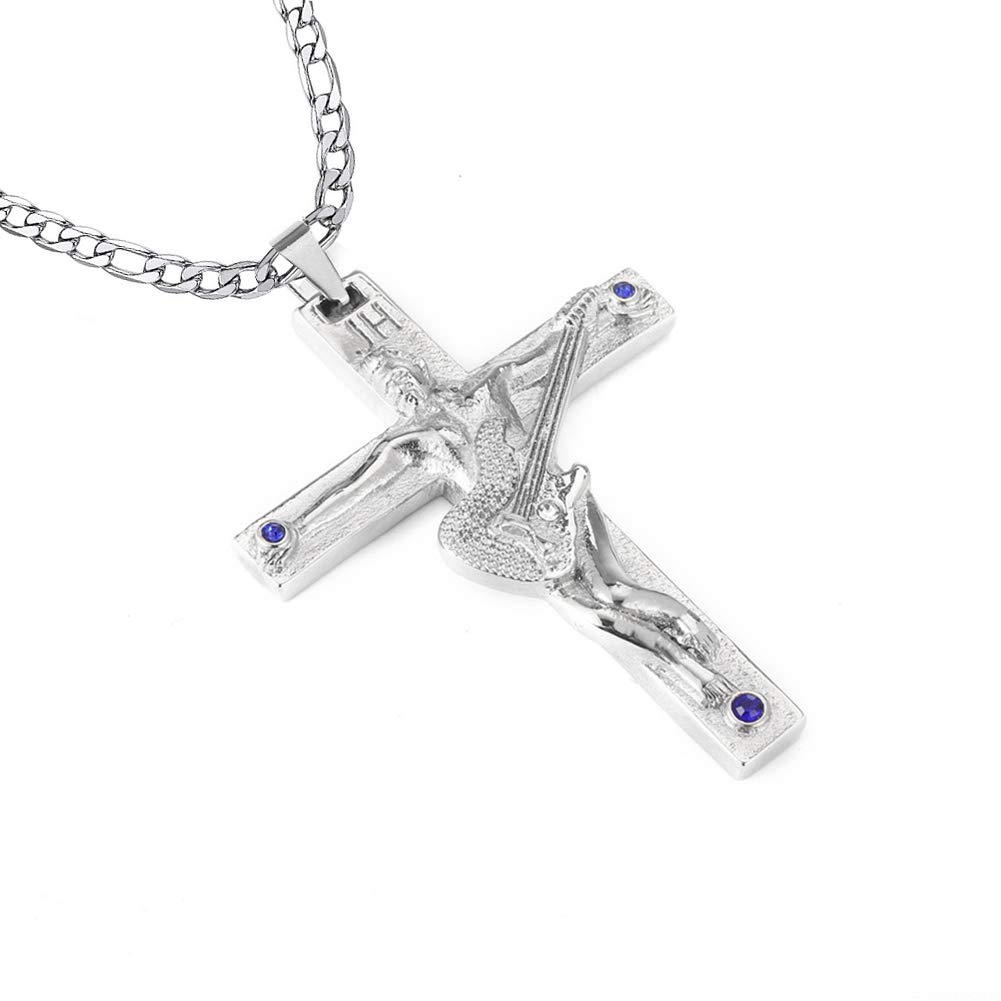 Croix Johnny Hallyday Pendentif Collier Chaîne Johnny Guitare Rocker Signature Métal Argenté Femme Homme Cadeau