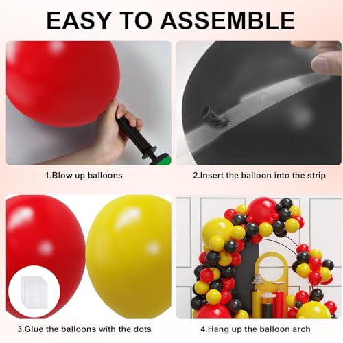 Image of YMSZ Red Black Yellow Balloons Arch Kit, 134Pcs Red and Yellow Latex Balloons for Birthday, Baby Shower, Graduation Party Decorations