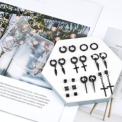 Onesing 12 Pairs Black Magnetic Earrings For Men Clip On Earrings For Men Fake Earrings Mens Earrings Hoop Dangle Earrings Black Earrings For Men Women Fake Piercing Non-Piercing Earrings Set #TOP6