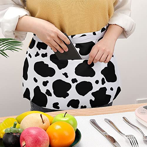 Grembiule A Mezza Vita Con Stampa Mucca Con 3 Tasche Regolabile Da Cuoco Per Servire Con Lunghi Grembiuli Lavoro Per Donne Uomini E Cucina Ristorante - 3