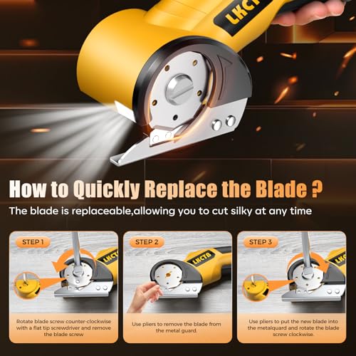 LKCTB Electric Scissors, Cardboard Cutter, With LED Light, High-Efficiency Brushless Motor, 3500mAh Battery, Tungsten Steel Blade, Suitable for Cloth, Cardboard, Carpet Wire Rope Cutters Yellow