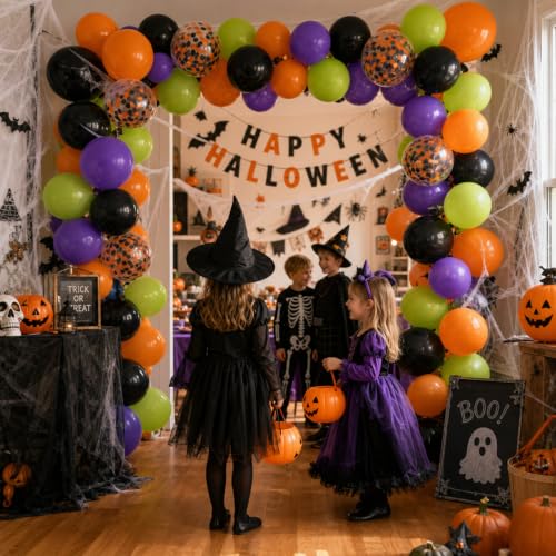 Image of Halloween Balloon Arch Kit,130pcs Black Orange Purple Green Balloon Garland