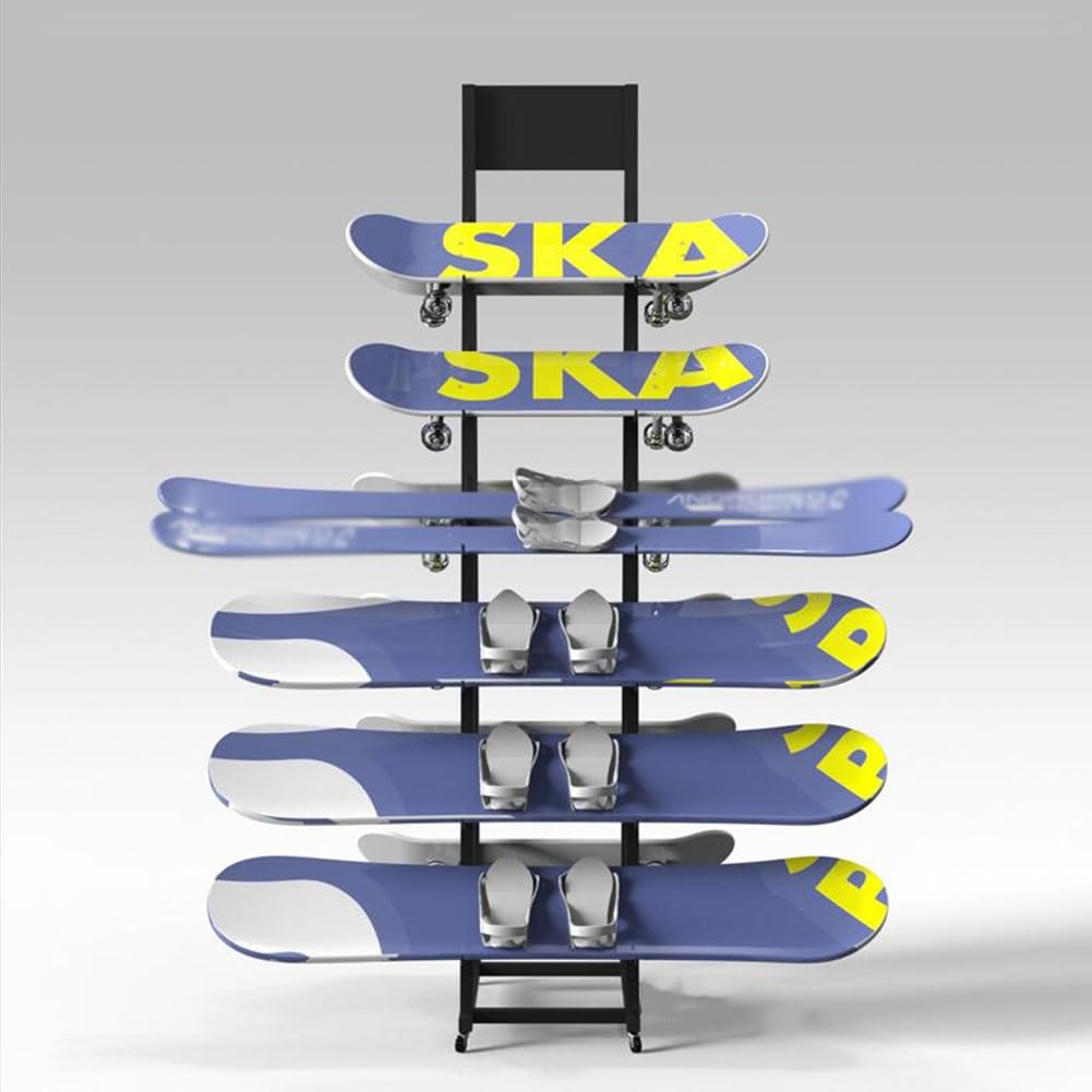Generisch Schwarzes Metall-Snowboard- und Ski-Aufbewahrungsregal, doppelseitiger Bodenständer für Garage/Werkstatt, 30 x 55 x 80 cm, robuster Ski-Parkplatz-Organizer