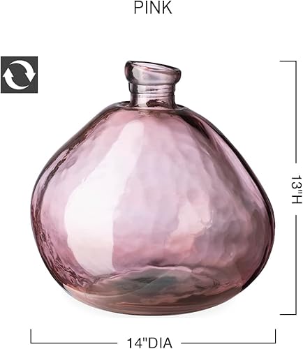 Miniatura 2 de VivaTerra Jarrón redondo de vidrio reciclado, 13 pulgadas de alto x 14 pulgadas de diámetro. Jarrones de vidrio coloridos soplados a mano para