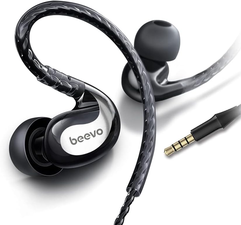 jechan Sports Earbuds Wired with Microphone, 3.5MM Plug Jack Earphones with Over Ear Hook, in Ear Running EarHook Headphones for Exercise Workout Gym Compatible with Android iOS Cell Phones