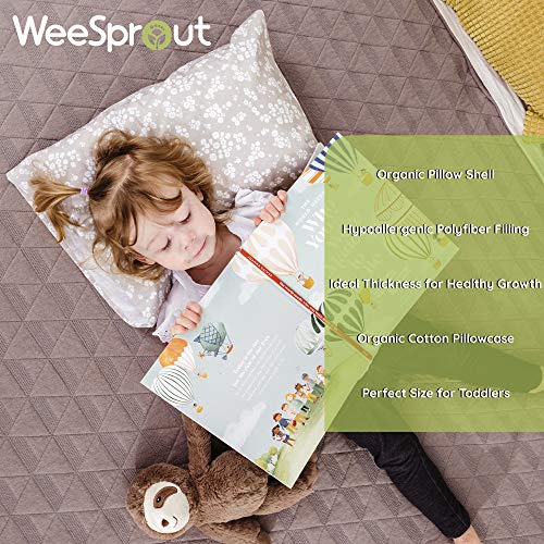 Image of WeeSprout Mini Toddler Pillow for Kids Sleeping - Organic Cotton Shell & Pillowcase with Soft & Supportive Polyfiber Filling - Good for Travel, Machine Washable, 18 x 13 x 3, Safari (Pack of 2)