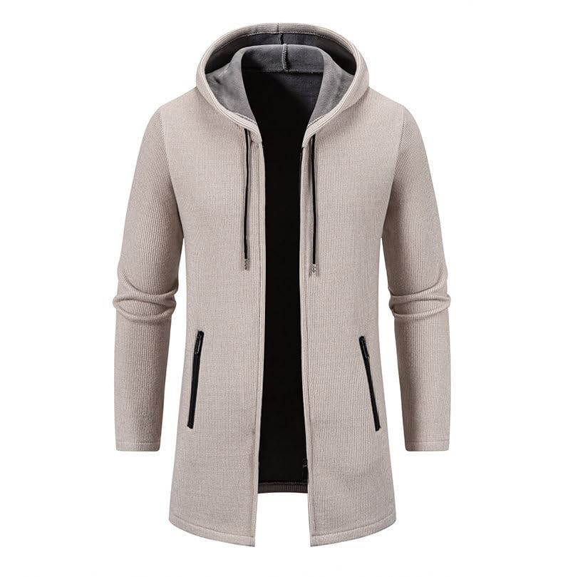 bifanxi Men's Long Hooded Cardigan Full Zip Winter Coat Thick Fleece Lined with Zipper Pockets-picture-10