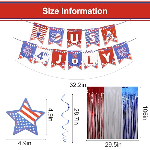 Image of 4th of July Decorations Set Red White and Blue Decorations, Including LOVE USA Banner Foil Fringe Curtains Hanging Swirls for America Patriotic Party, Memorial Day, Independence Day, Labor Day