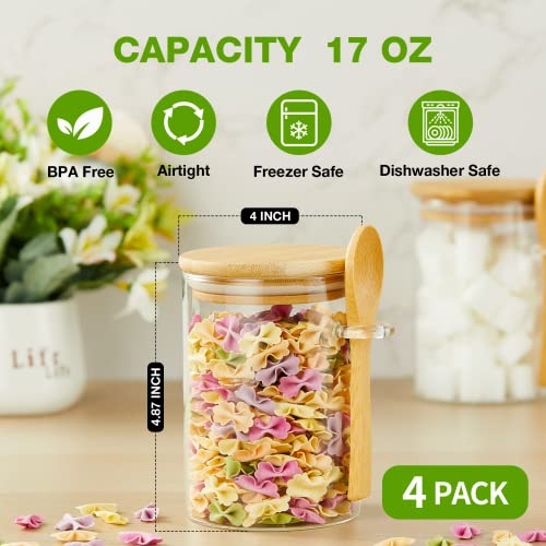 image for Mfacoy Set of 4 Airtight Glass Jars with Bamboo Lids & Spoons, 17 oz B