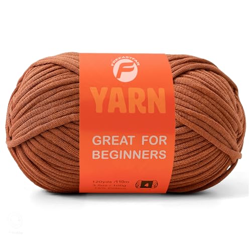 Image of 3.5Oz /120yds Beginner Easy Yarn for Crocheting and Knitting;Worsted-Weight Medium #4;Cotton Blend Yarn for Beginners Amigurumi DIY(Latte,1 Skein)